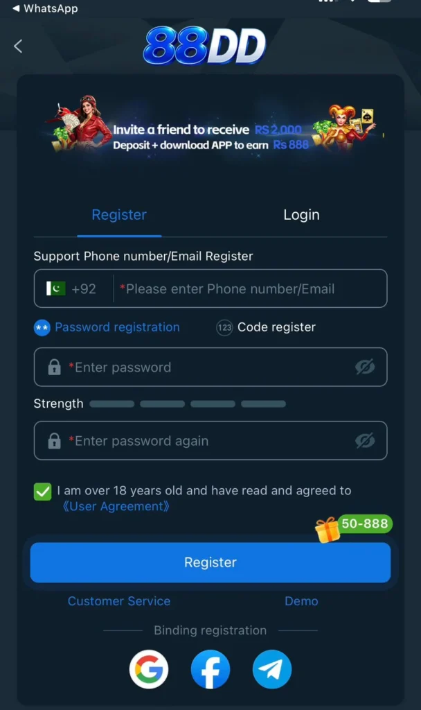 88DD GAME REGISTER AND LOGIN PROCESS