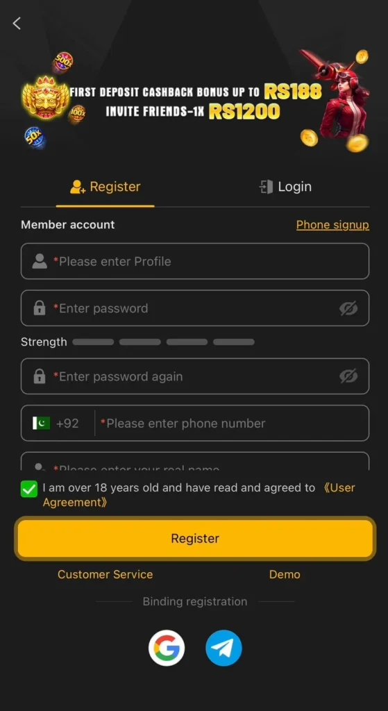188 GAME REGISTER AND LOGIN PROCESS