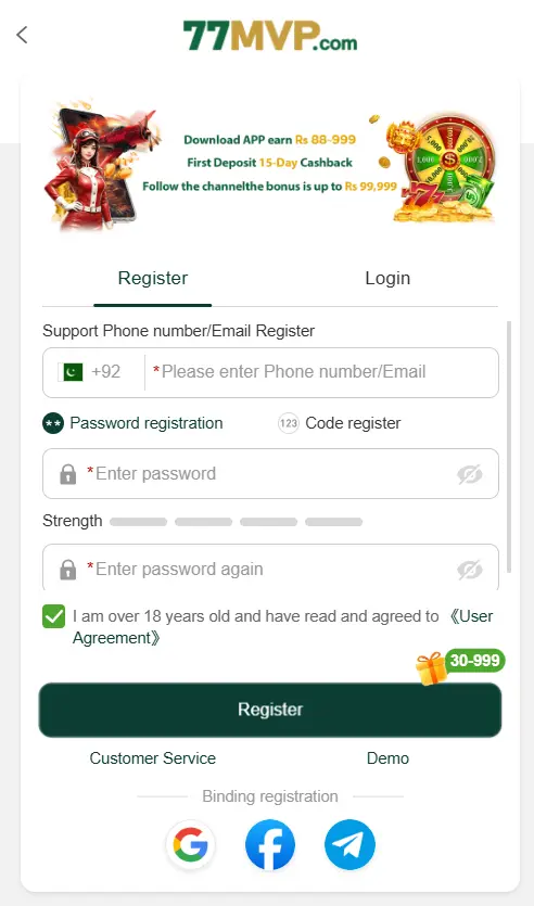 77MVP Game Registration & Login Page
