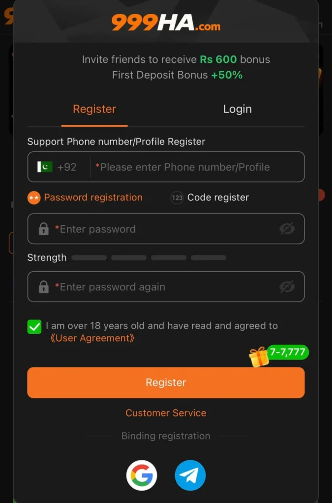  999HA GAME REGISTER AND LOGIN PROCESS 