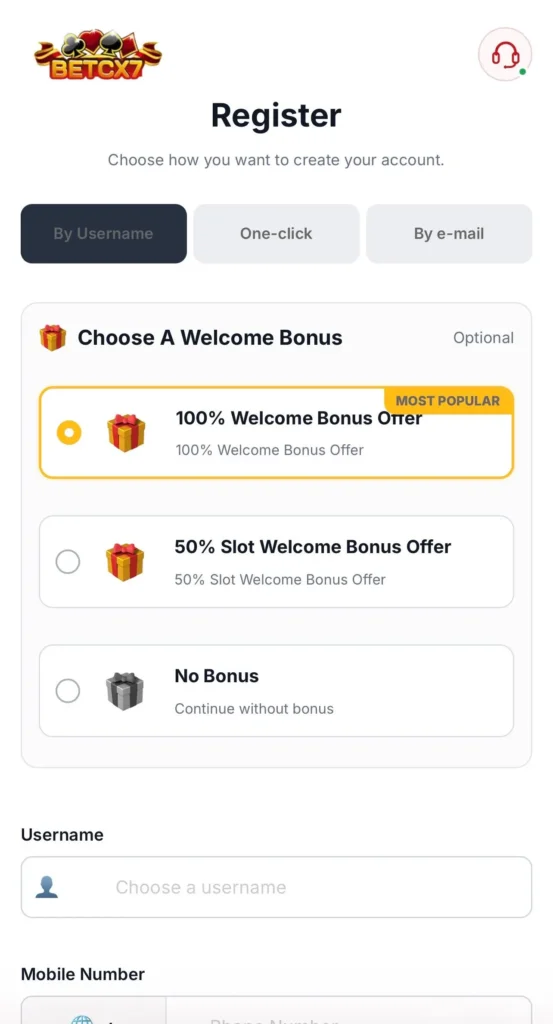 BETCX7 GAME REGISTER AND LOGIN PROCESS
