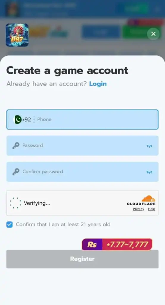 D97 Game Register and Login process