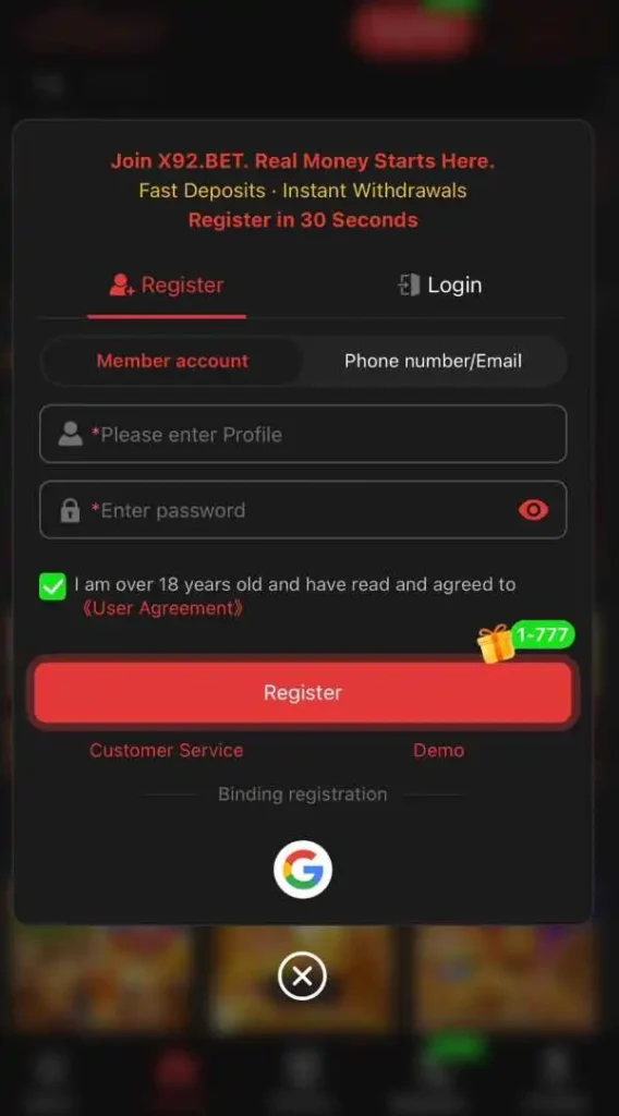X92.BET REGISTER & LOGIN PROCESS